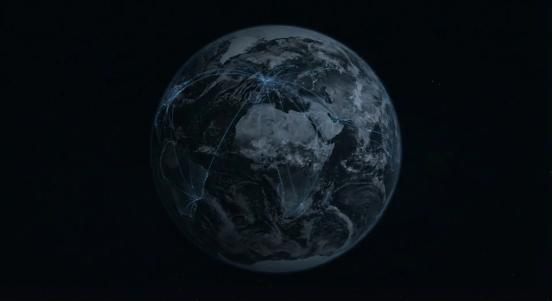 Earth from space with subtle global connection lines.